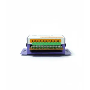 10 Channel Chaser Connecting-Side Connection Side view of the Bikash Electronics 10 Channel Action Chaser light controller. The unit features a speed adjustment knob, pattern selection button, and screw terminals for 10 outputs and 12V DC power.