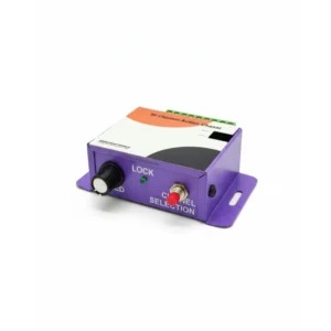 10 Channel Chaser Front-angle-Side Front view of the Bikash Electronics 10 Channel Action Chaser light controller. The unit features a speed adjustment knob, pattern selection button, and screw terminals for 10 outputs and 12V DC power.
